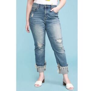 Judy Blue Distressed Straight Leg Cuffed Blue Jeans Size 20W Medium Wash